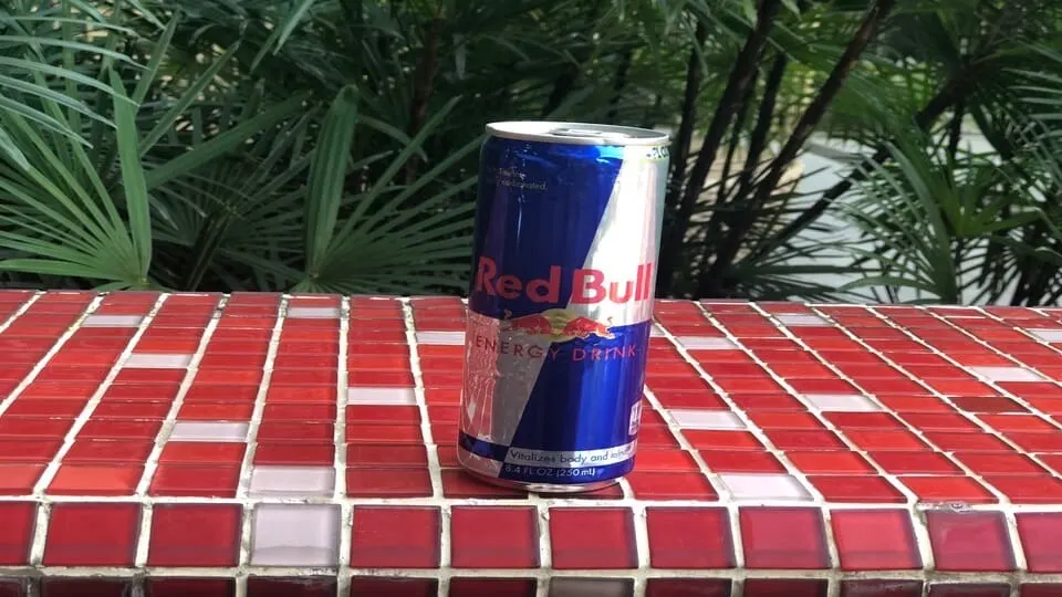 A can of Red Bull energy drink.