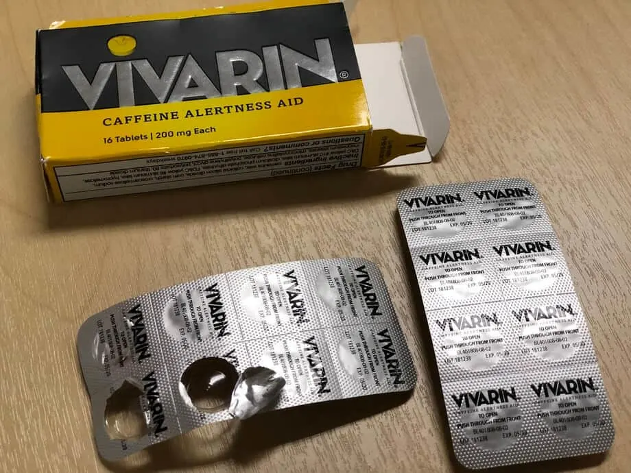 Each Vivarin caffeine pill has 200mg of caffeine inside.
