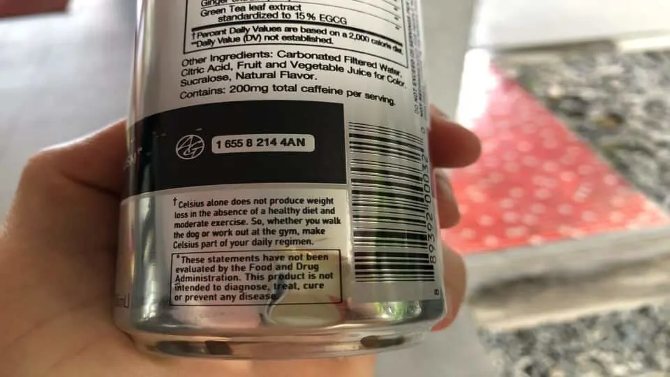 A note on the side of a can of Celisus saying, "Celsius alone does not produce weight loss in the absence of a healthy diet and moderate exercise".