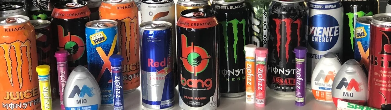 A lot of different types of energy drinks