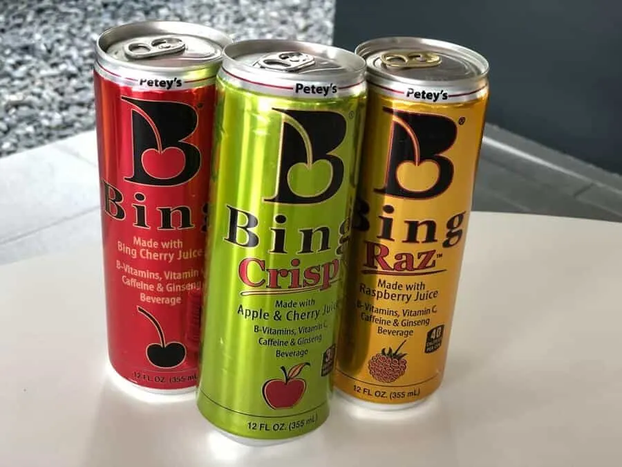 Three different flavours of Bing energy drink 