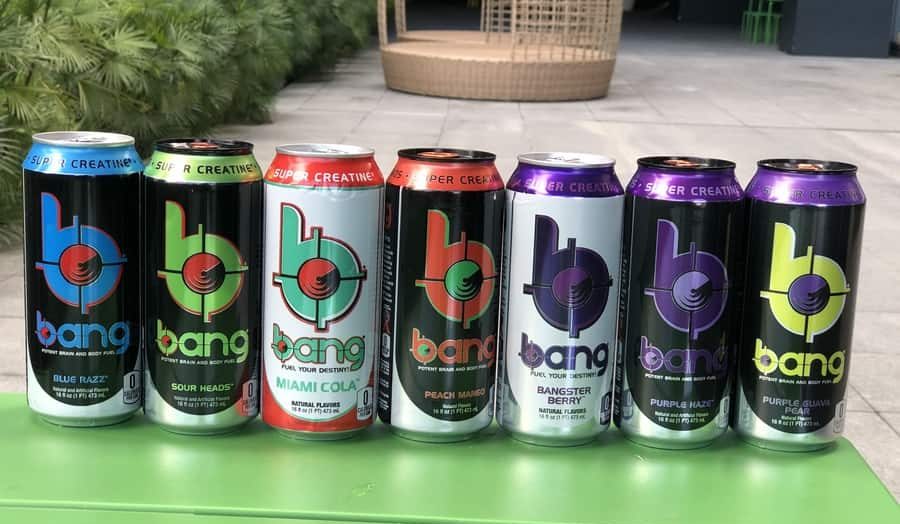 Seven different flavors of Bang energy drink