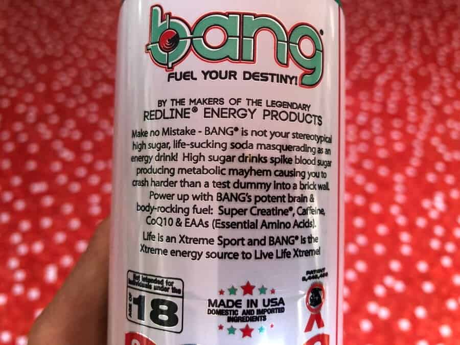 Additional information on the back of Bang's can.