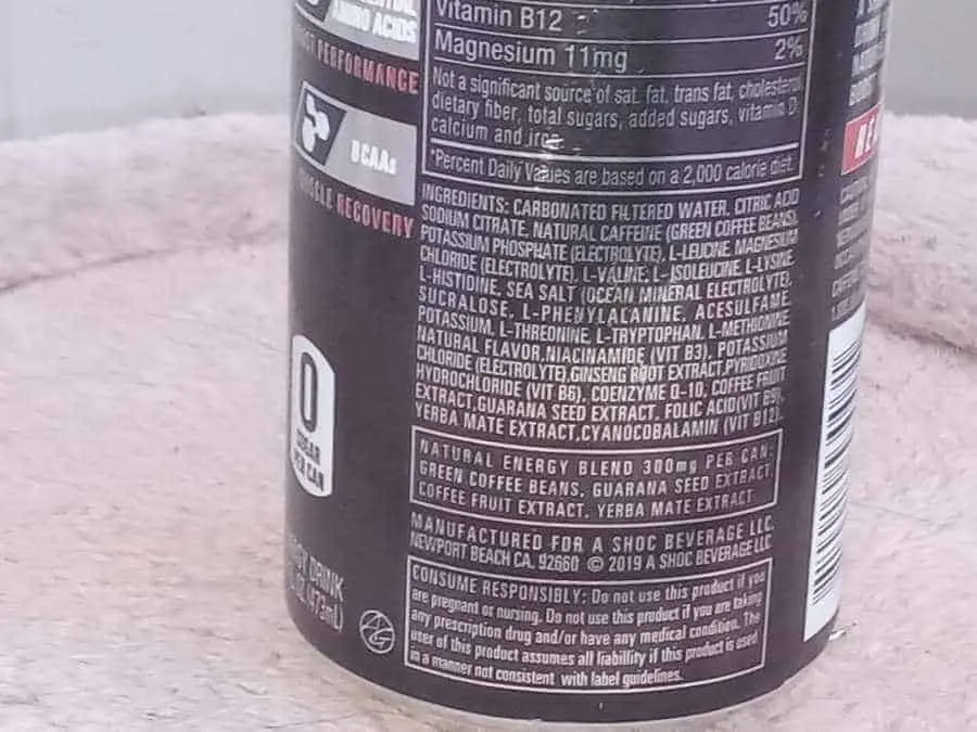 Additional info and warning on Adrenalin Shoc energy drink