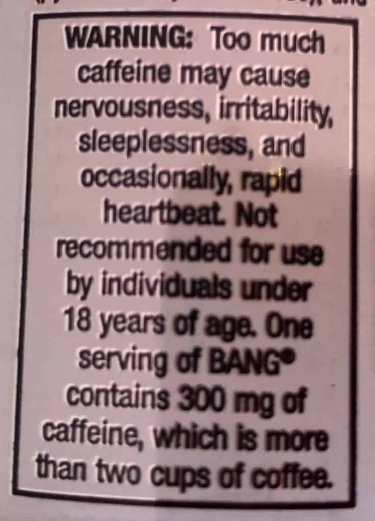 The caffeine content information as per the back of a can of Bang Energy Drink