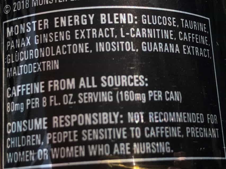 monster caffeine content label