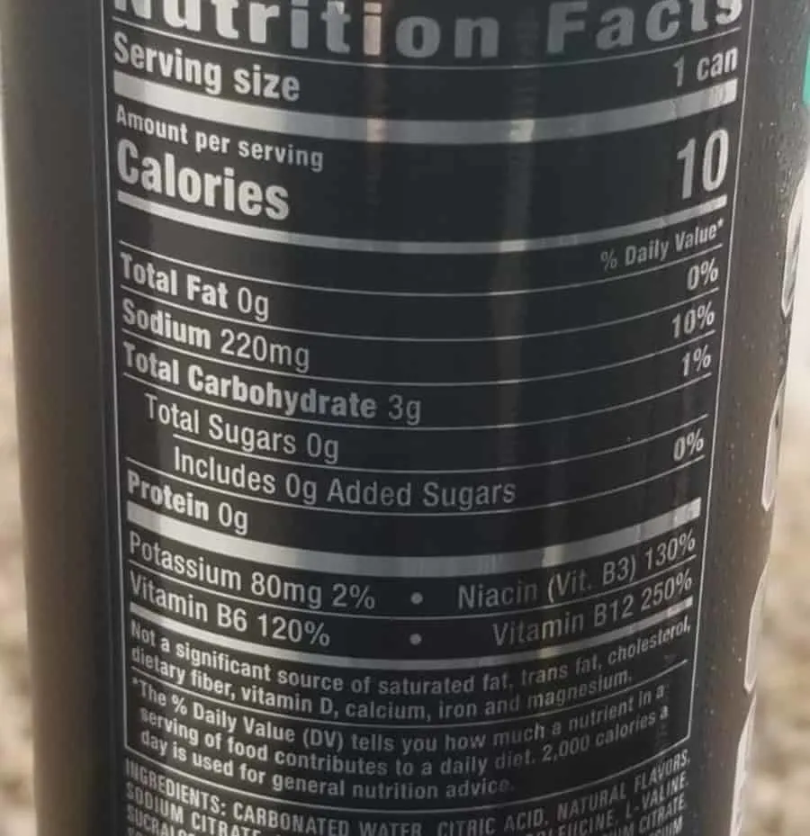 Nutrition list of Reign can.