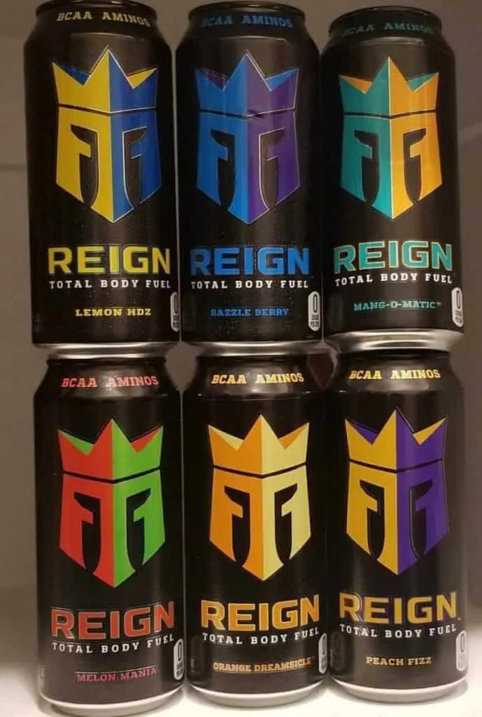 6 different flavors of Reign Energy Drink