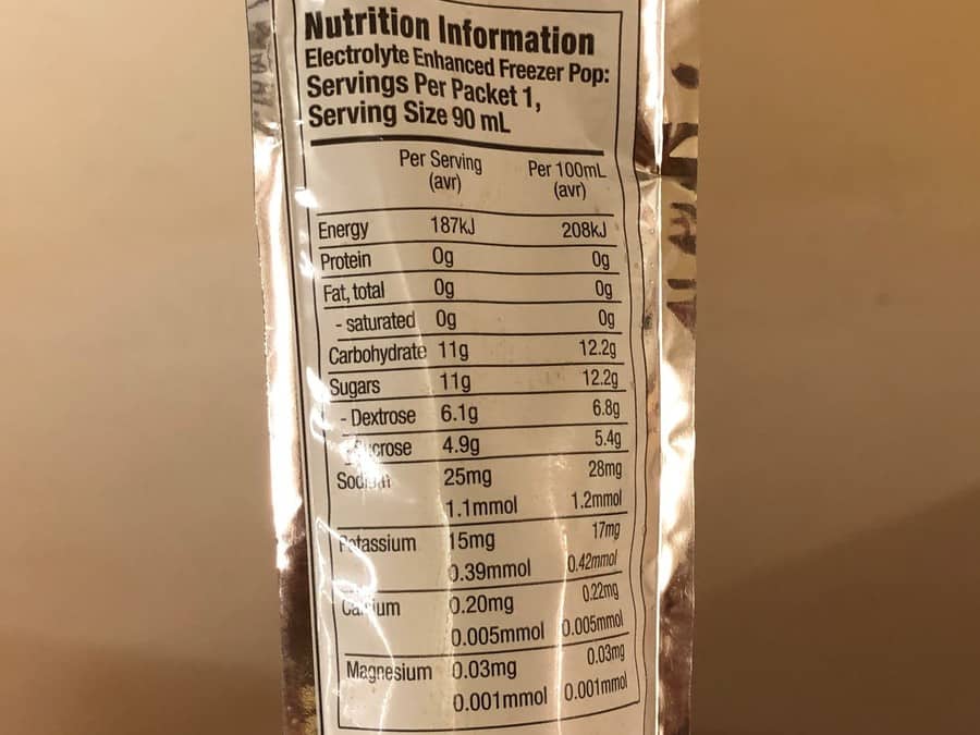 Nutrition Information on a Sqwincher Sqweeze Packet