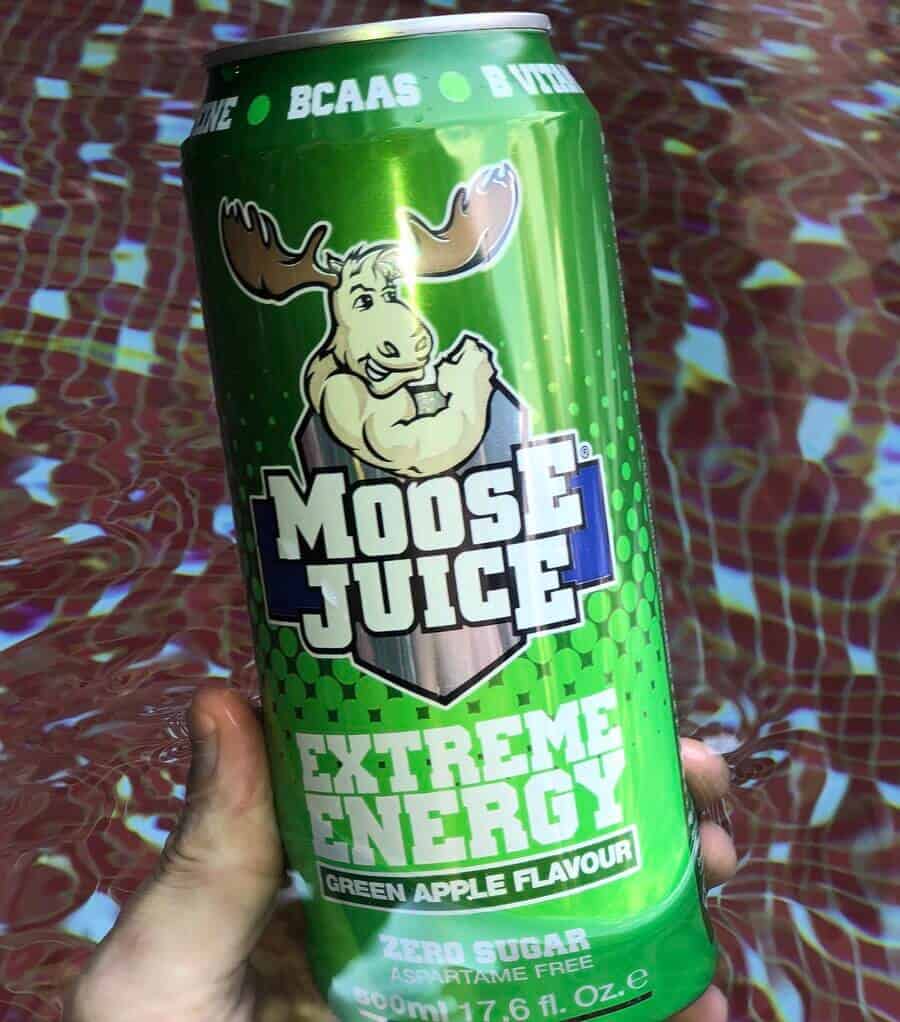 A can of Moose Juice Green Apple flavour.