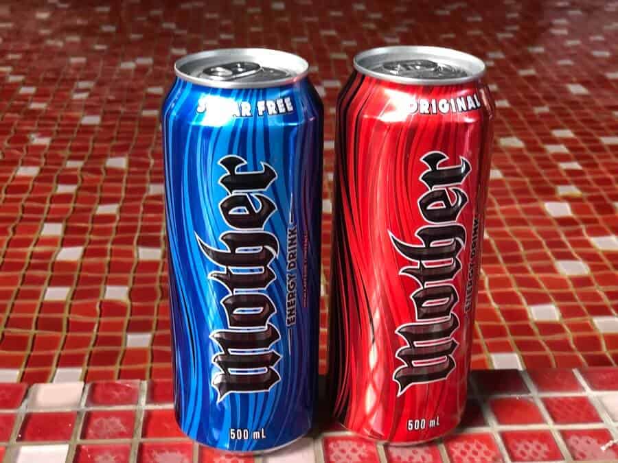 Two cans of Mother energy drink