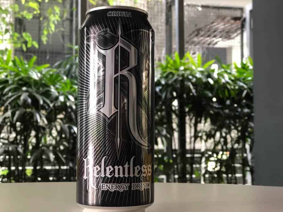 A can of original Relentless energy drink