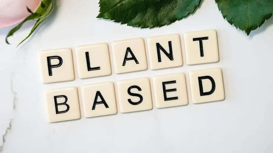 Lettered tiles spelling out plant based. 