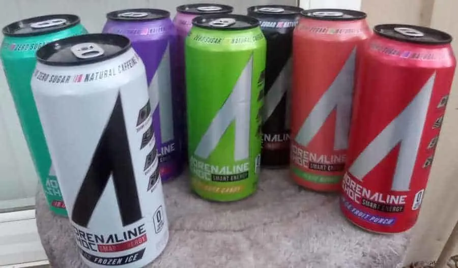 A variety of different flavors of Adrenalin Shoc energy drink together