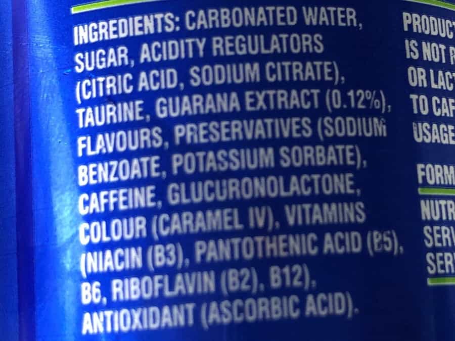 Blue V Energy Ingredients
