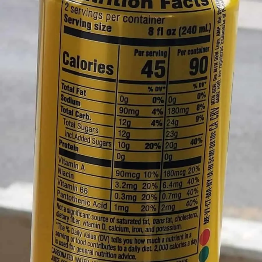 Game Fuel Nutrition Facts