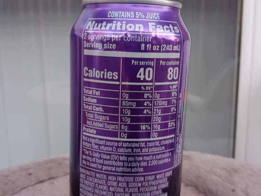 Mountain Dew's nutrition facts on the back of the can.