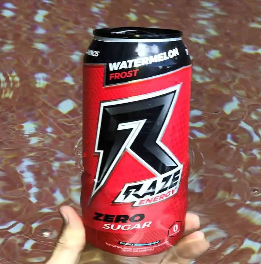 A can of Raze energy drink; Watermelon frost flavor.