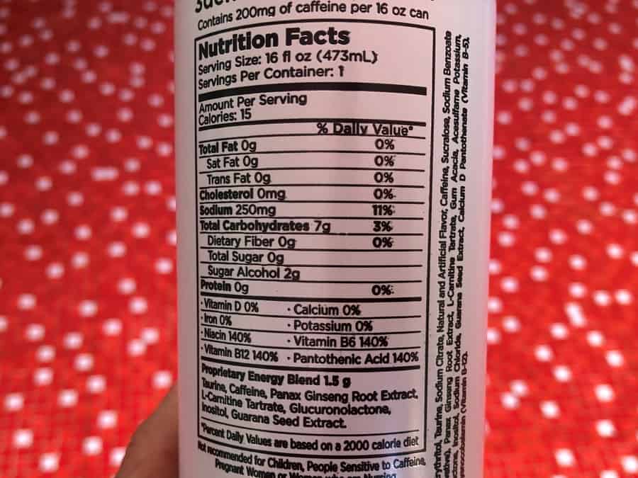 3D Energy Drink nutrition facts