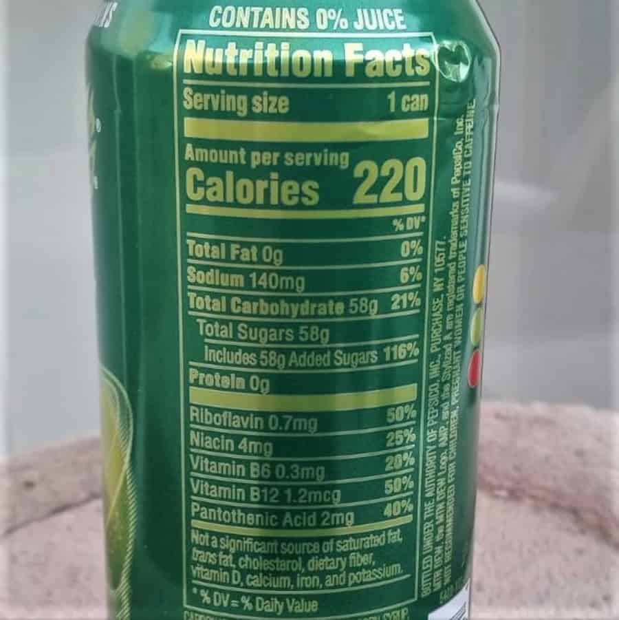 The nutritional label at the back of a can of AMP Energy Drink.