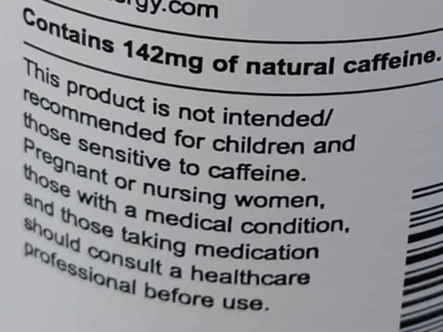 The caffeine content of Uptime shown behind the bottle. 
