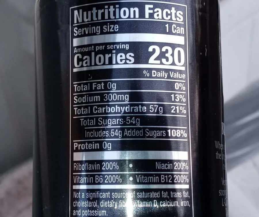 Venom Energy Drink Nutrition Facts