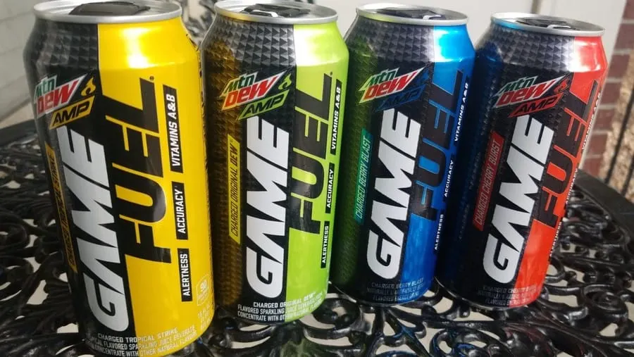 Some Game Fuel energy drink cans. 