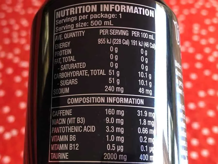 Mother Energy Drink Original Nutrition Facts