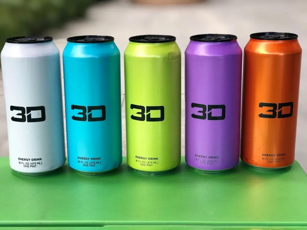A picture of 5 cans of 3D Energy
