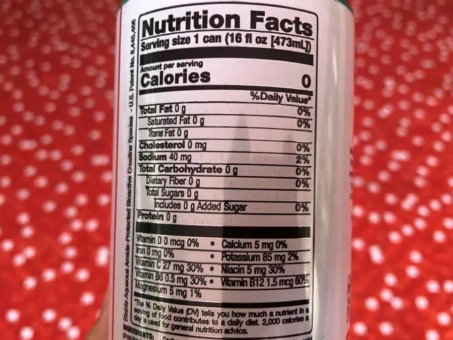 The nutritional facts of Bang.