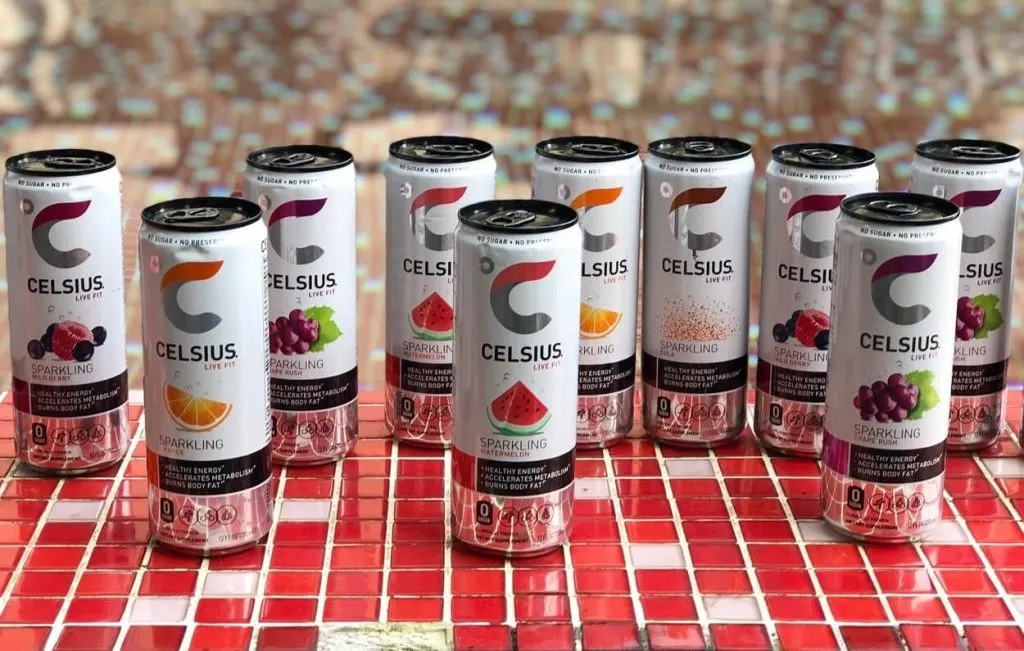 A picture of 10 cans of Celsius Energy Drink
