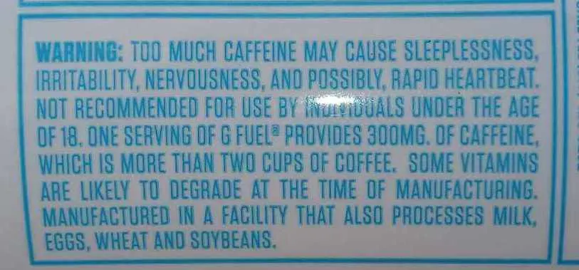 A picture of G Fuel Can warning label.