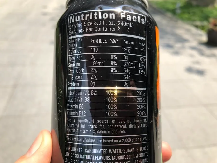 A picture of Monster Energy Nutrition Label

