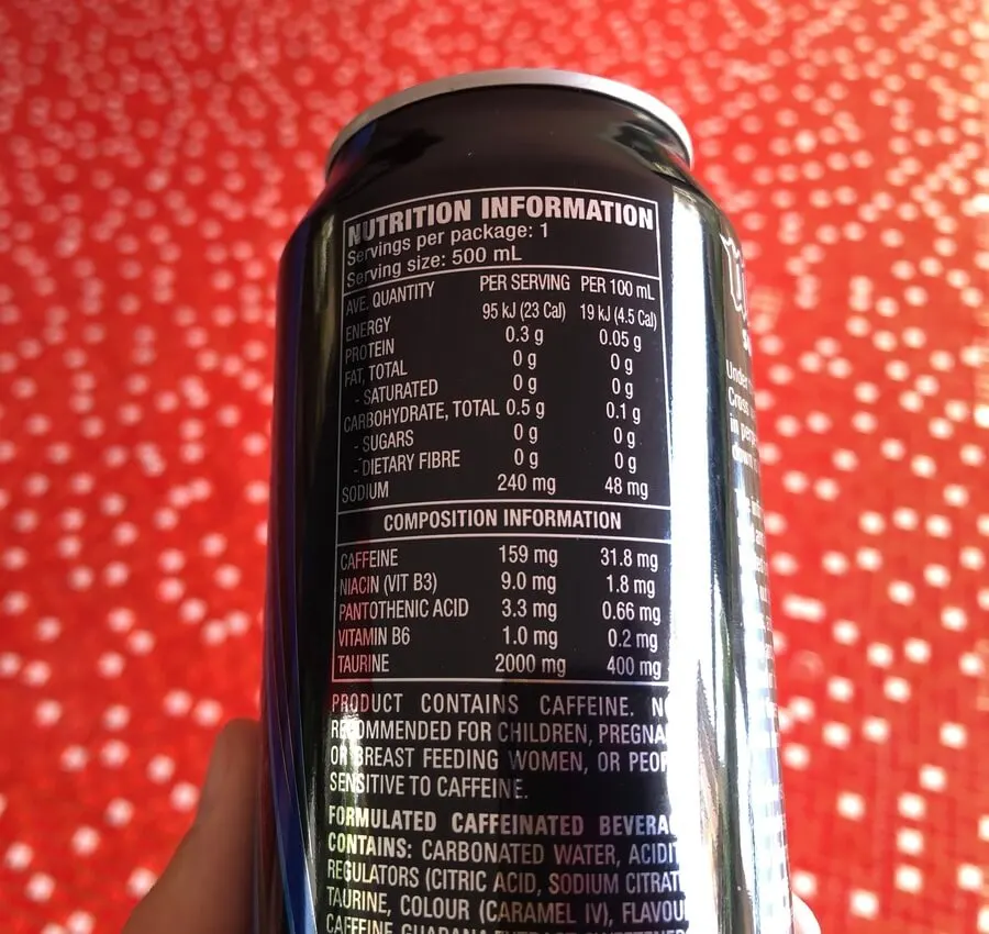 A picture of Mother Energy Drink Sugar-Free Nutrition Label
