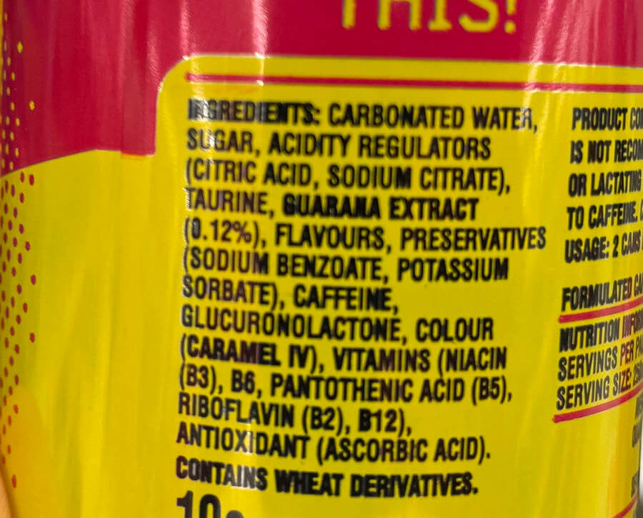 A picture of Rasberry Lemonade V ingredient label
