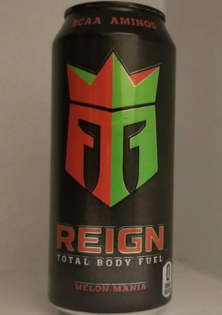 Close-up of Reign Energy drink.
