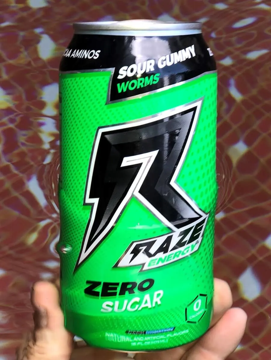 A close-up of Raze Energy. 