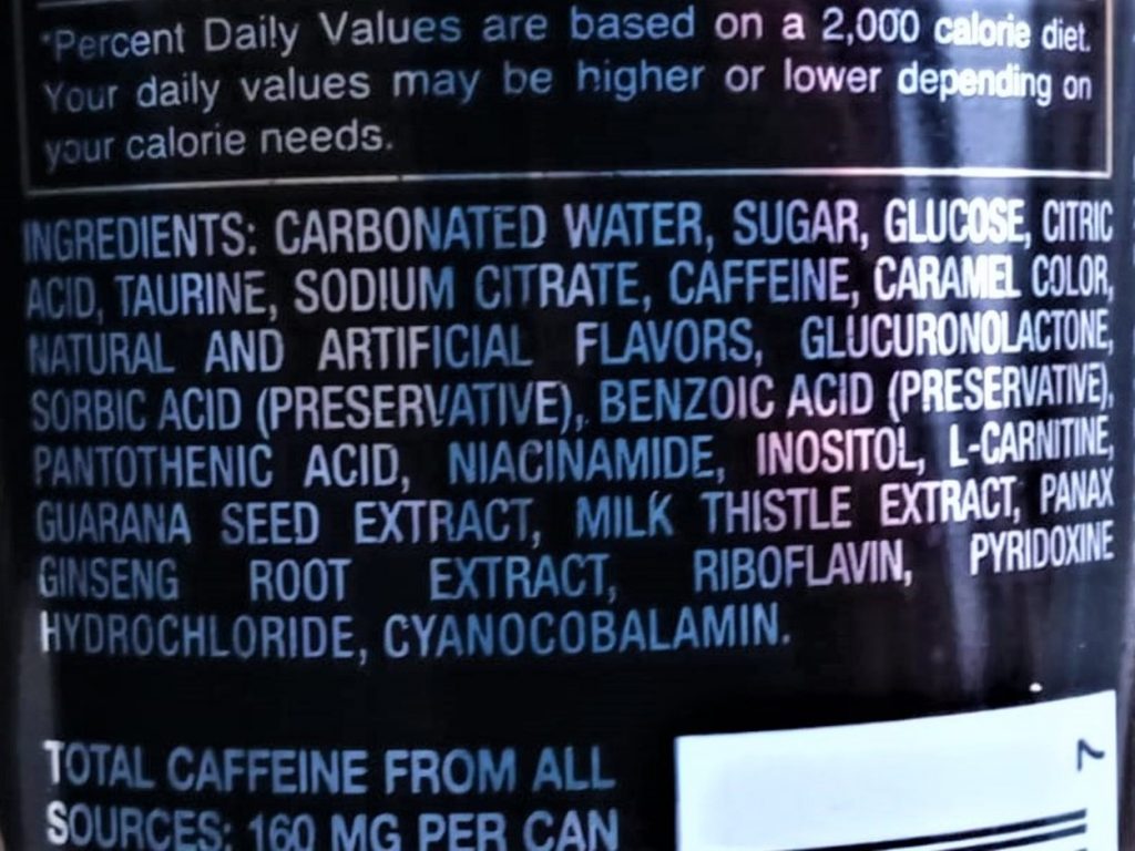List of Ingredients in Rockstar Energy Drink.