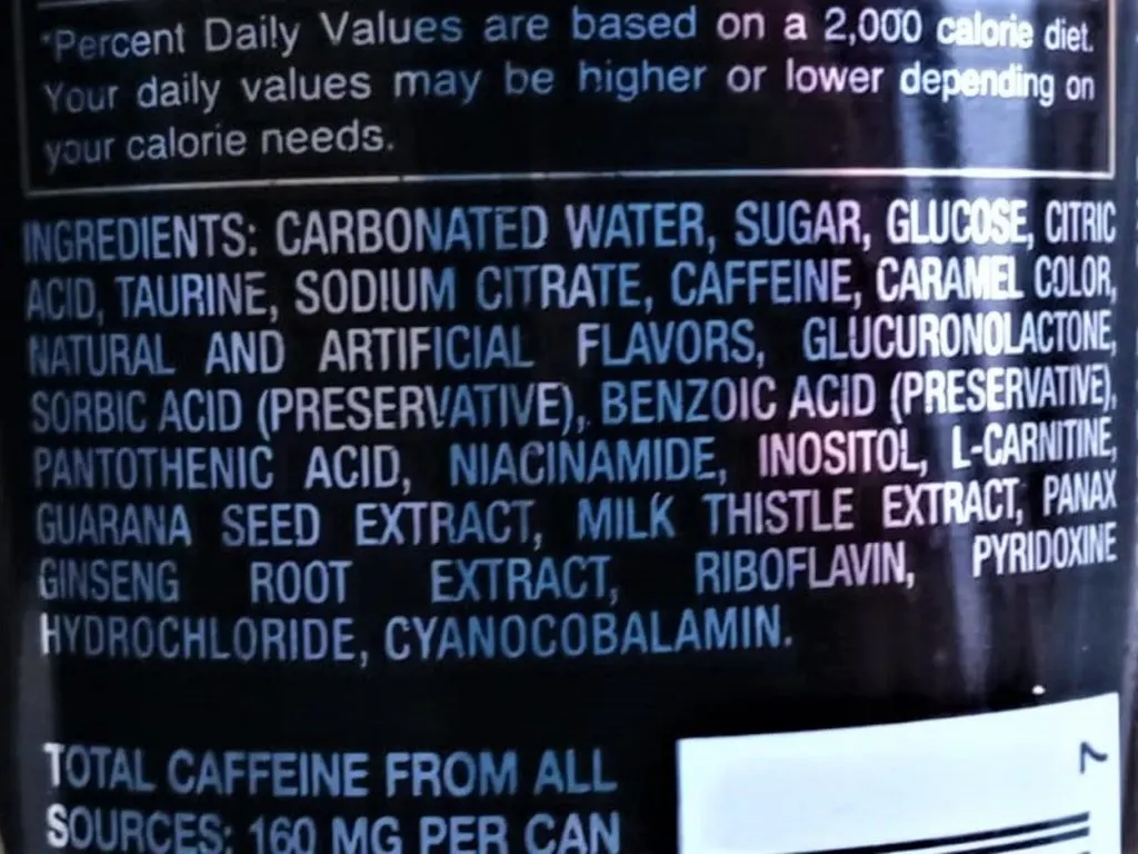 Ingredients list of Rockstar Energy