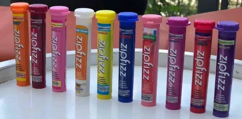 A row of Zipfizz flavors. 