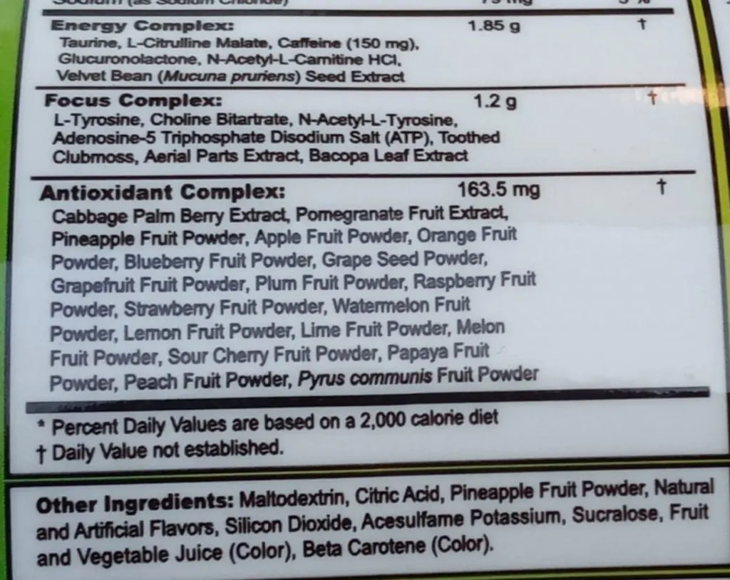 Ingredients in G Fuel Powder.