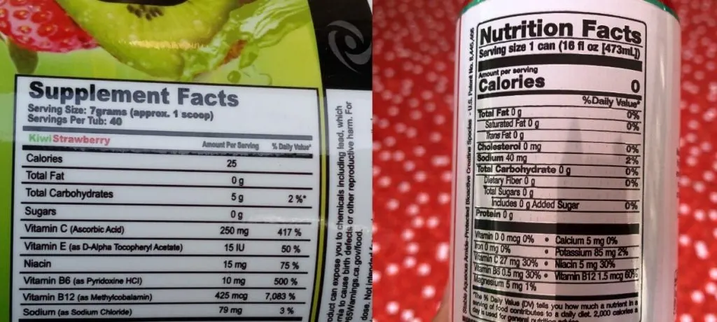 Nutrition facts of G Fuel and Bang. 