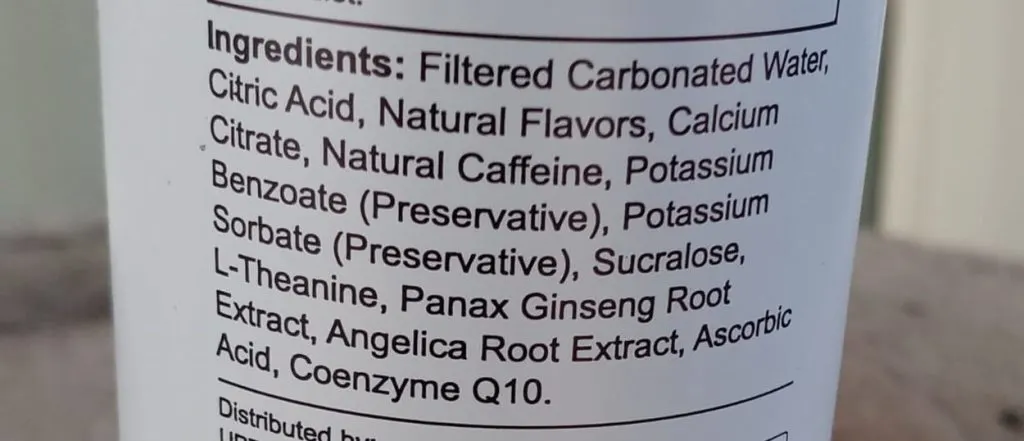 Ingredients of a bottle of Uptime Energy.