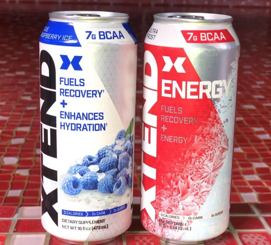 A can of Xtend Carbonated and a can of Xtend On-The-Go.