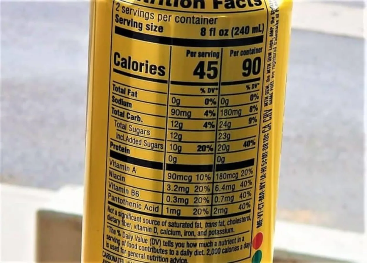 The nutritional value at the back of a can of Game Fuel.