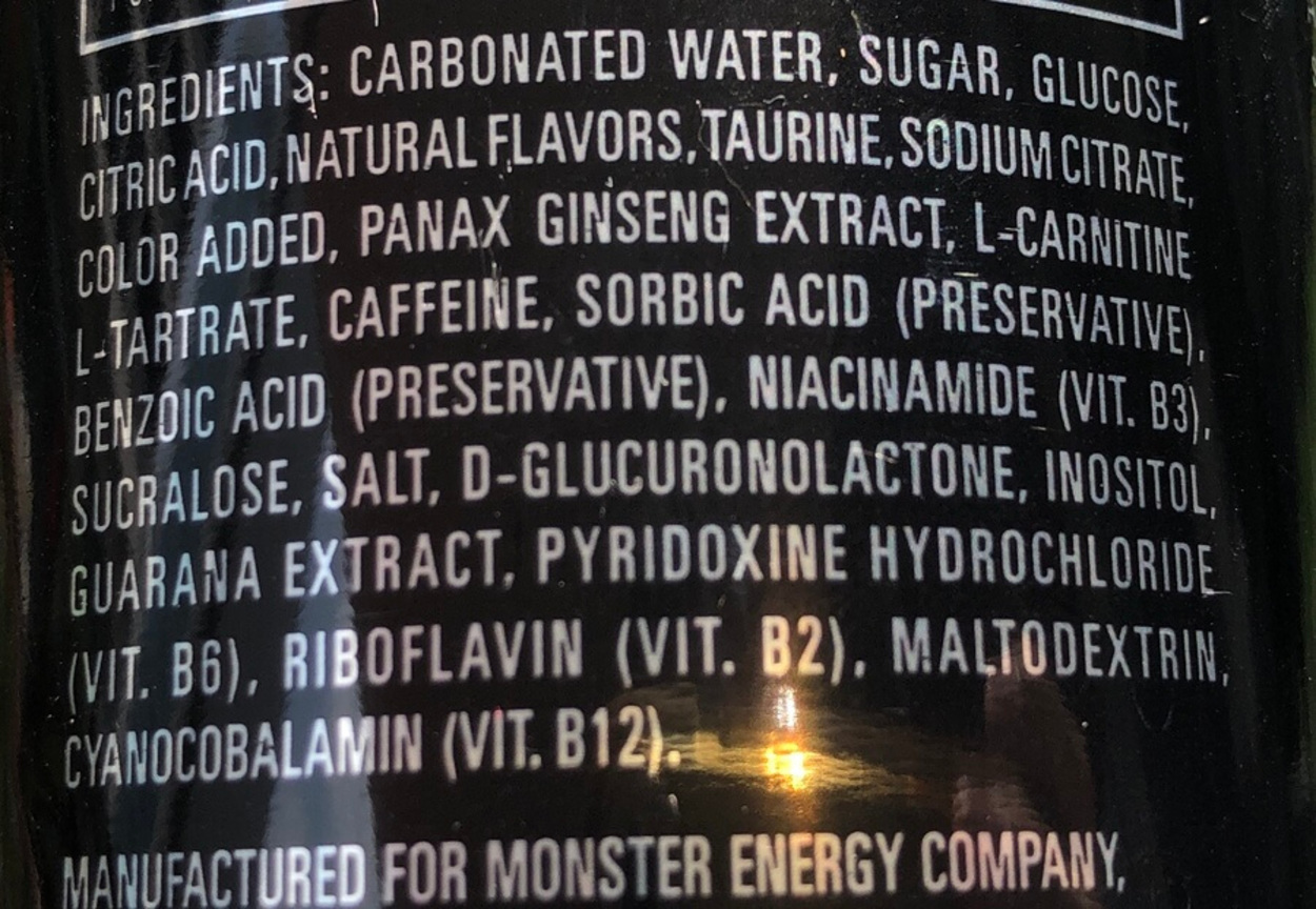 Monster ingredients list. 