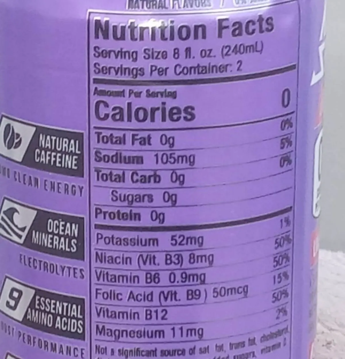 The nutritional values of an Adrenalin Shoc. 