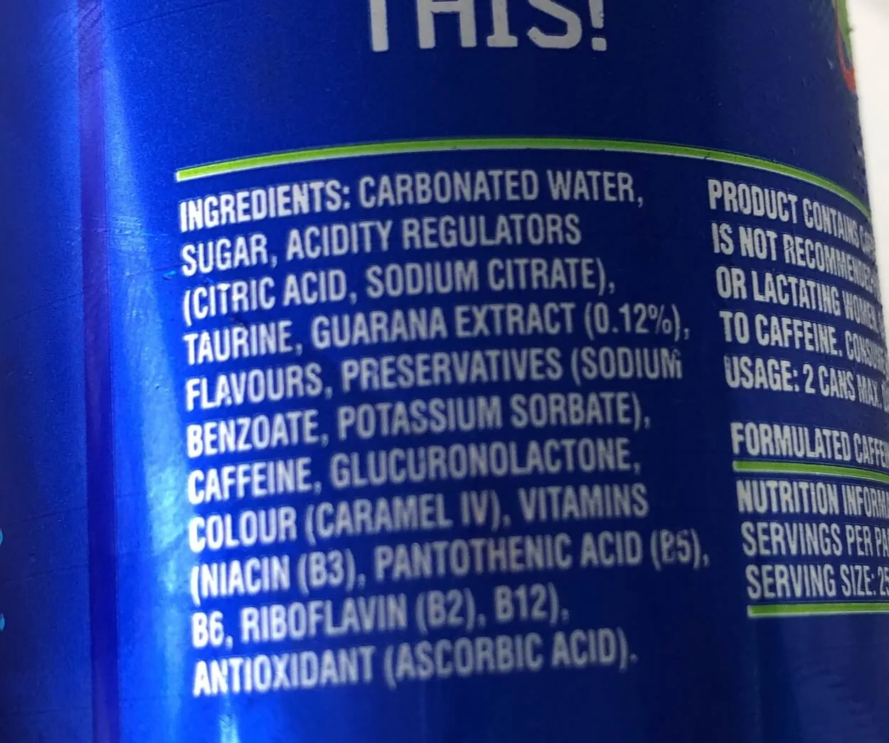 Ingredients list of Blue V. 