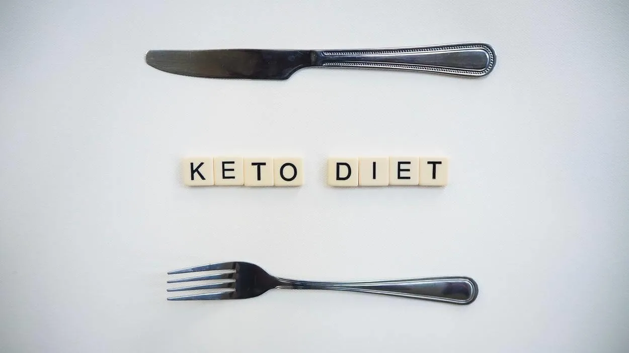 Keto diet spelled out in Scrabble pieces. 