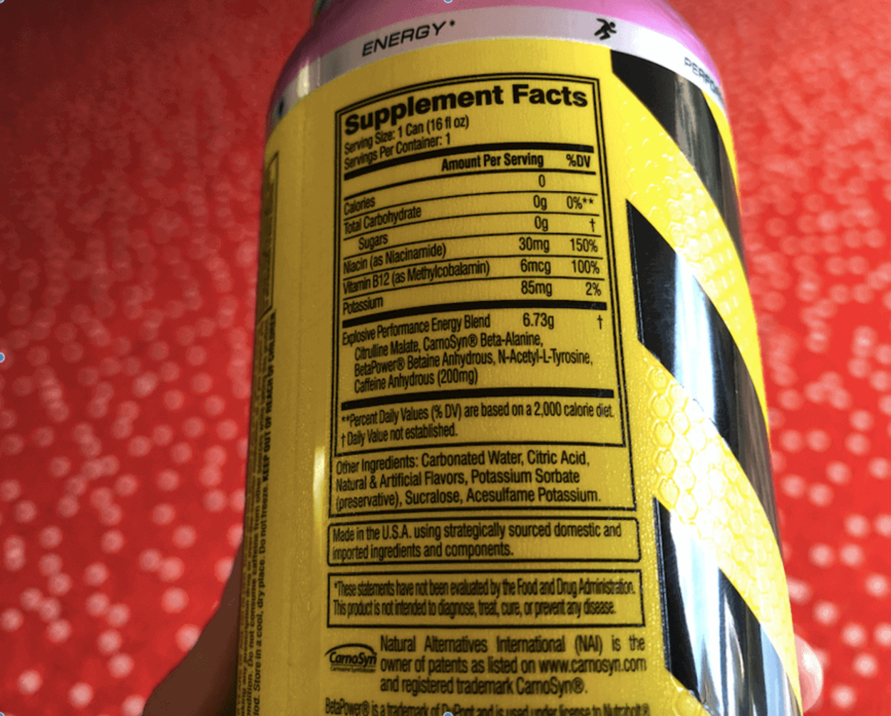 C4 Energy Drink Ingredients at the back of the can.